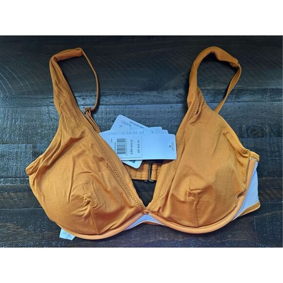 RIP CURL Women’s Surf Bikini Top, Sz M, DD Plunge, Honey Yellow triangle - Picture 2 of 7